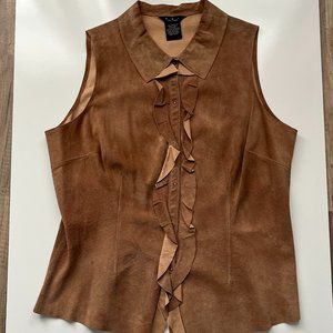 ECI Vintage 100% All-Leather Vest with Ruffles - Size 12